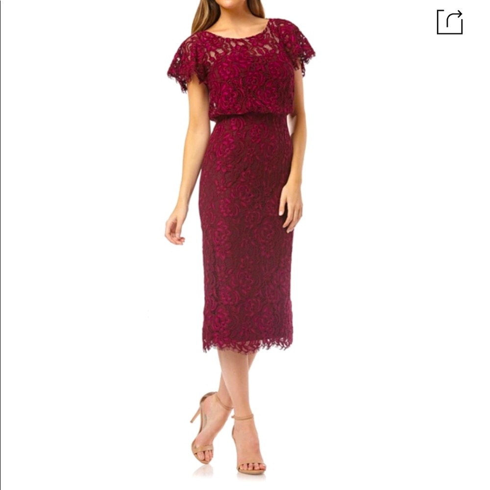 Beautiful!! JS collection Embroidered Lace Blouson Cocktail Dress - Berry